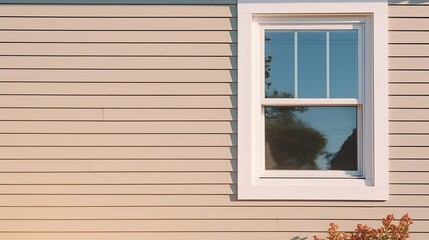 Suburban single family home exterior window close-up in a sunny day : Generative AI