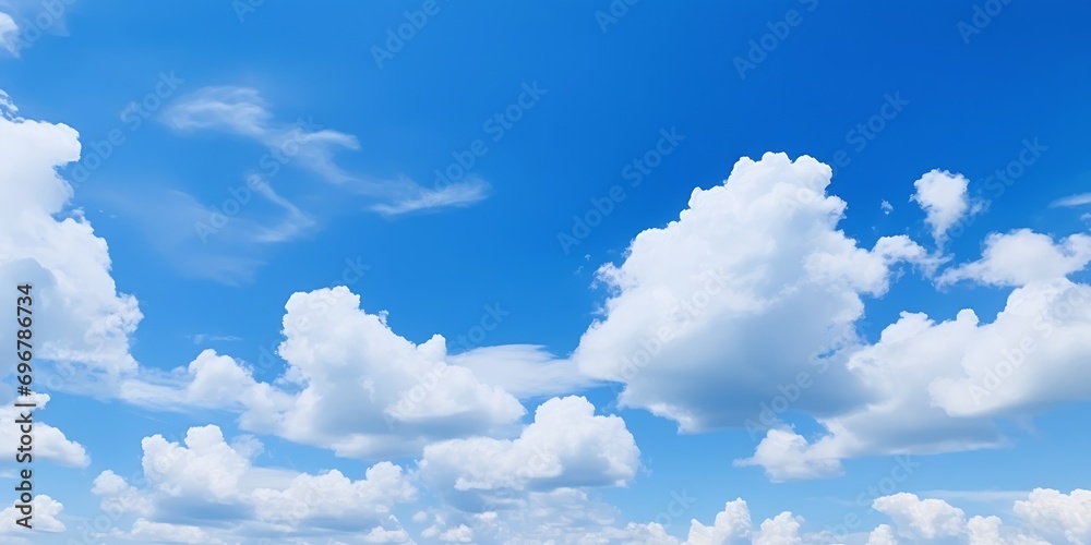 Aufkleber clear blue sky with white clouds in summer time. nature background concept. : generative ai