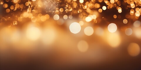 Beautiful golden defocused lights on brown background. Holiday decoration. : Generative AI