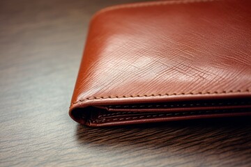 Male hands holding brown leather wallet. Financial small money storage purse. Generate ai