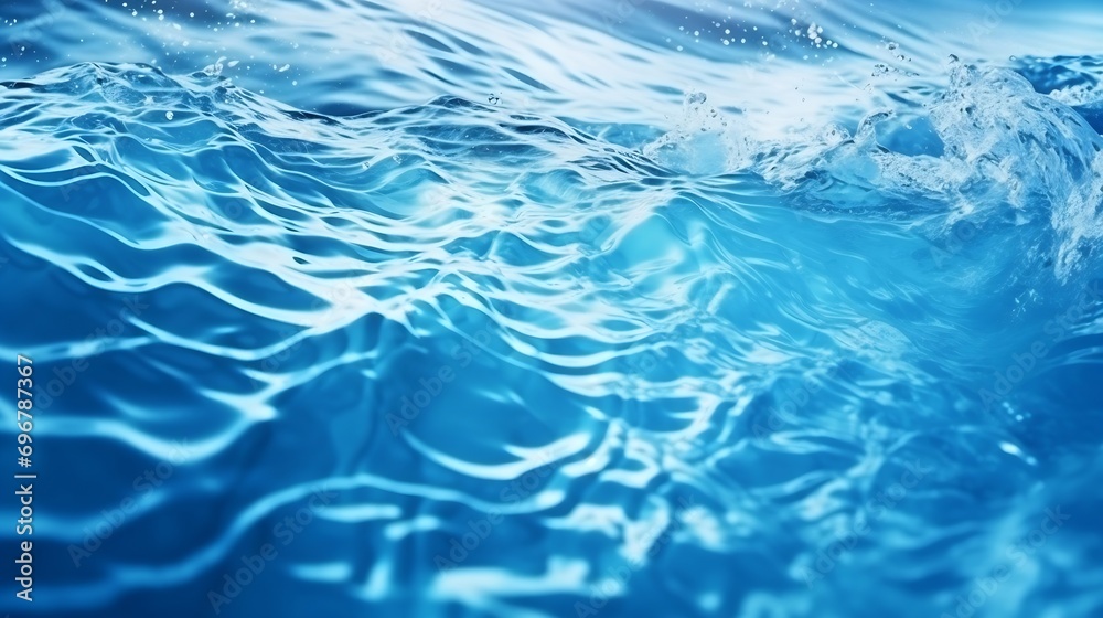 Poster blue textured background of waves with ripples on the water. close-up, selective focus, defocus : ge
