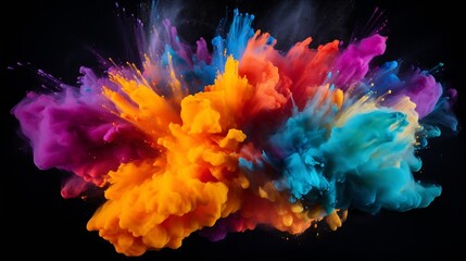 Fototapeta na wymiar Explosion of colored powder, isolated on black background. Power and art concept, abstract blast of colors. : Generative AI