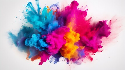 Fototapeta premium Explosion of colored powder, isolated on white background. Power and art concept, abstract blast of colors. : Generative AI