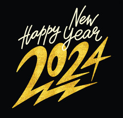 Happy New Year 2024. Golden foil. Isolated vector illustration. Celebration party. - 696788111