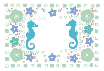 タツノオトシゴのかわいい年賀状はがきテンプレート