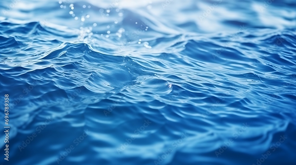 Poster blue textured background of waves with ripples on the water. close-up, selective focus, defocus : ge
