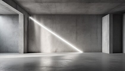 abstract empty modern concrete room with diagonal light stripe in the wall pillar and rough floor industrial interior background template