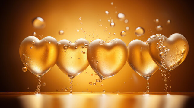 Big heart-shaped bubbles in beer, close-up