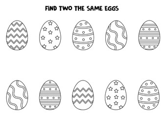Find two the same Easter eggs. Educational game for preschool children. - obrazy, fototapety, plakaty