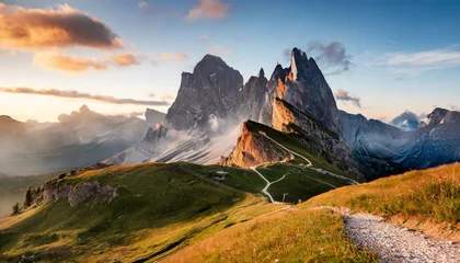 Fotobehang breathtaking morning view of peak ra gusela averau nuvolau group from passo di giau exciting summer sunrise in dolomiti alps cortina d ampezzo location south tyrol italy europe © Toby