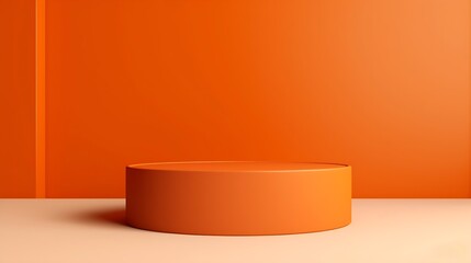 orange cylinder pedestal podium. Emboss ring shape with pastel color backdrop. Cosmetic product...