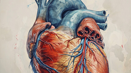 An artistically rendered anatomical illustration of the heart, combining scientific accuracy with creative flair. - obrazy, fototapety, plakaty