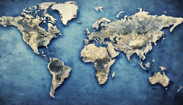 blue worn vintage world map based on image furnished by nasa