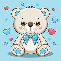 Cute Teddy Bear with Blue Bow