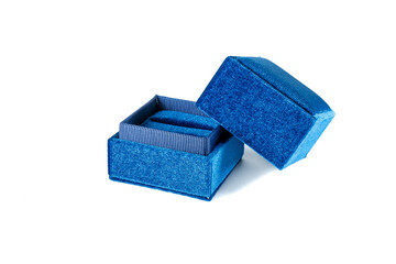Jewelry Box on white background. Blue color jewelry box closed. Mockup.
