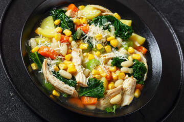 Chicken and white bean soup with veggies, corn