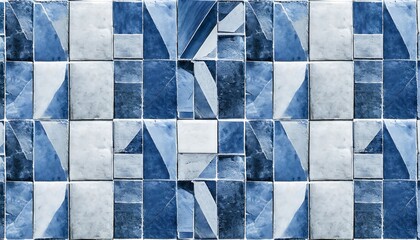 blue white colored abstract grunge geometric rectangular square mosaic tile mirror wall texture background banner seamless pattern