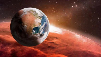 Selbstklebende Fototapeten mras planet on space star red nebula background earth like planet earth type planet exo planet in outer space alien planet in far space 3d illustration elements of this image furnished by nasa © Toby