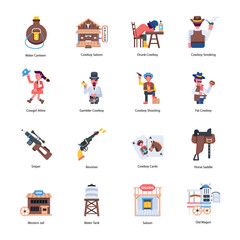 Pack of Western Flat Icons 

