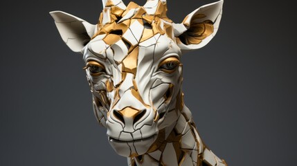 Giraffe in kintsugi style. An animal sculpture made from broken fragments.