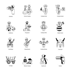 Bundle of Cowboy Culture Glyph Icons 

