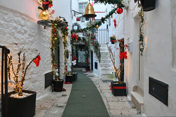 Cisternino, Italy, 12.15.2023. A small Apulian town decorated with Christmas decorations.