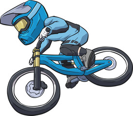downhill bike rider cartoon vector side view