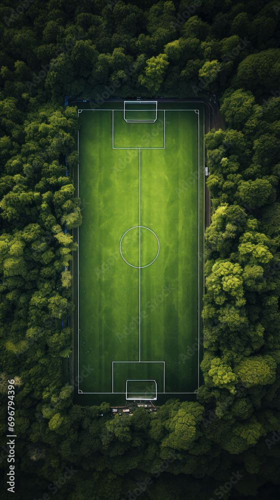 Canvas Prints soccer field in the forest. aerial view of soccer field.