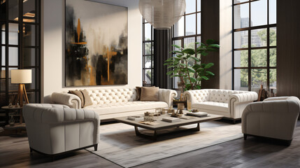 In a modern living room with an art deco interior