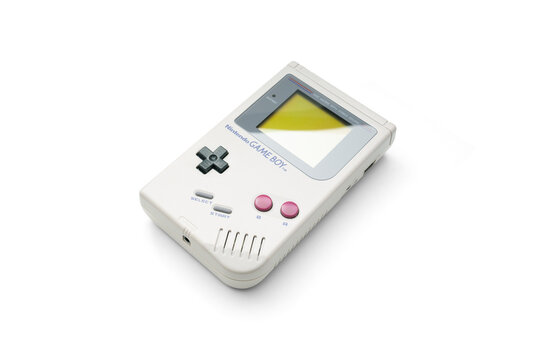 Game Boy Handheld gaming console, Vintage, Retro, Classic, Game Boy, Nintendo, Portable gaming, Electronic device, Video game, LCD screen, Battery operated Gameboy isolated with transparent shadow