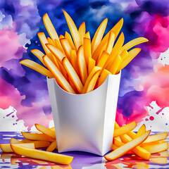 French Fries in watercolor painting style.