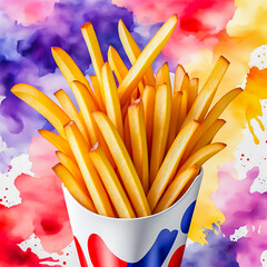 French Fries in watercolor painting style.
