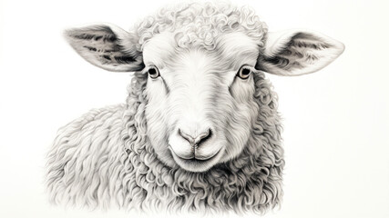 Portrait of a sheep with a white background. Hand-drawn illustration.