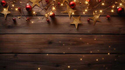 Christmas Lights on a Wooden Background