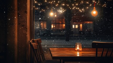 Cozy Outdoor Scene with a Table and Chairs Under a Starry Night