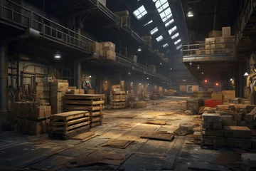 Foto auf Alu-Dibond Industrial interior of a warehouse with wooden boxes. © Ula