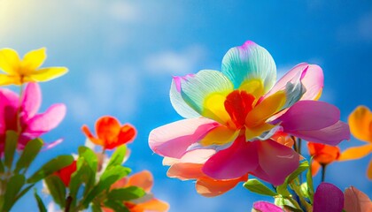 Obraz na płótnie Canvas colorful flower on blue sky background close up abstract photo