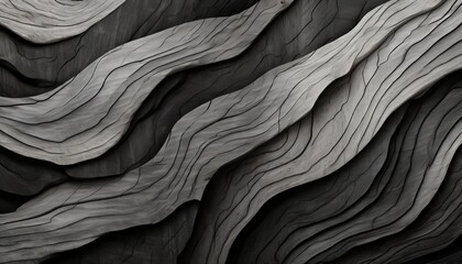 wood art background illustration abstract closeup of detailed organic black anthracite gray wooden waving waves wall texture banner wall overlapping layers - obrazy, fototapety, plakaty
