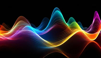 Poster Im Rahmen colored sound wave on black background © Bryson