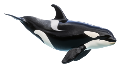 An orca whale swimming in the sea water isolated on a white background