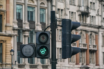 LGBT friendly green light on semaphore pedestrian crossing at Trafalgar Square
