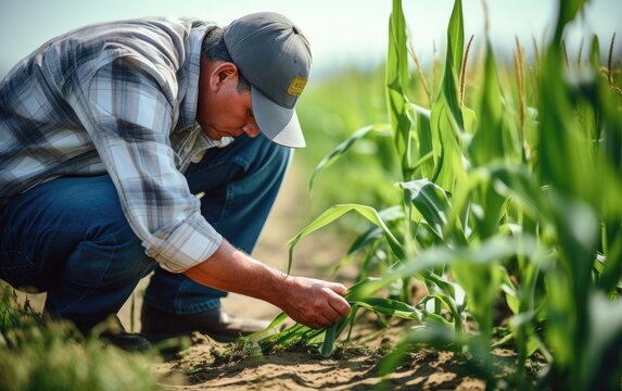 Agronomist analyzes the crop and examines the corn roots