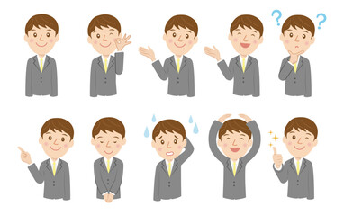 スーツを着た就活生、男性、サラリーマン、表情、セット