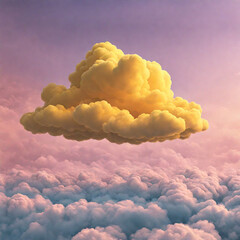 Abstract yellow cloud, isolated on pastel background. sunset, Generative AI