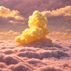 Abstract yellow cloud, isolated on pastel background. sunset, Generative AI