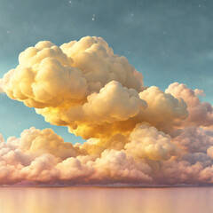 Abstract yellow cloud, isolated on pastel background. sunset, Generative AI