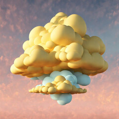 Abstract yellow cloud, isolated on pastel background. sunset, Generative AI
