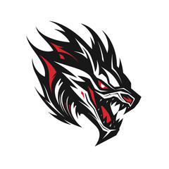 Monster dragon head vector illustration, tattoo logo icon design template