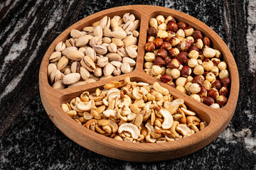nuts in the wooden plate
