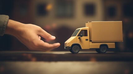 Hand and toy truck with box